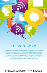 Social network icons on colors, Vector Illustration