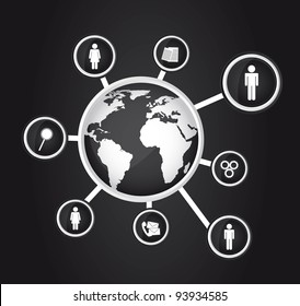 social network icons over black background. vector illustration