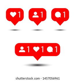 Social network icons pack. Like, comment, follow. Vector EPS10