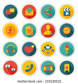 Social network icons round buttons set with communication elements isolated vector illustration