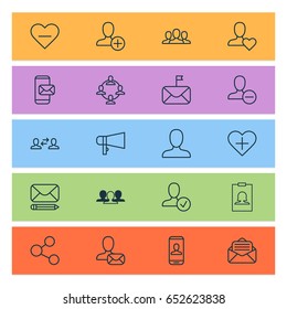 Social Network Icons Set. Collection Of Favorite Person, Significant Letter, Insert Person And Other Elements. Also Includes Symbols Such As Social, Communication, Publish.