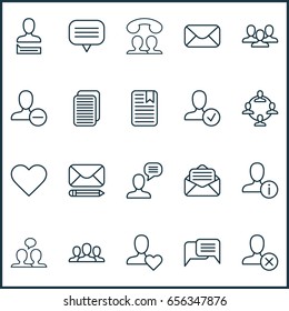 Social Network Icons Set. Collection Of Chatting Person, Note Page, Team Organisation And Other Elements. Also Includes Symbols Such As Page, Envelope, Remove.