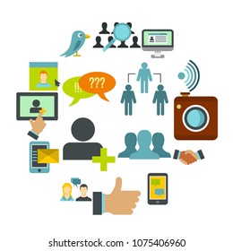 Social network icons set in flat style. Teamwork set collection vector illustration