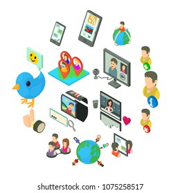 Social network icons set. Isometric illustration of 16 social network vector icons for web