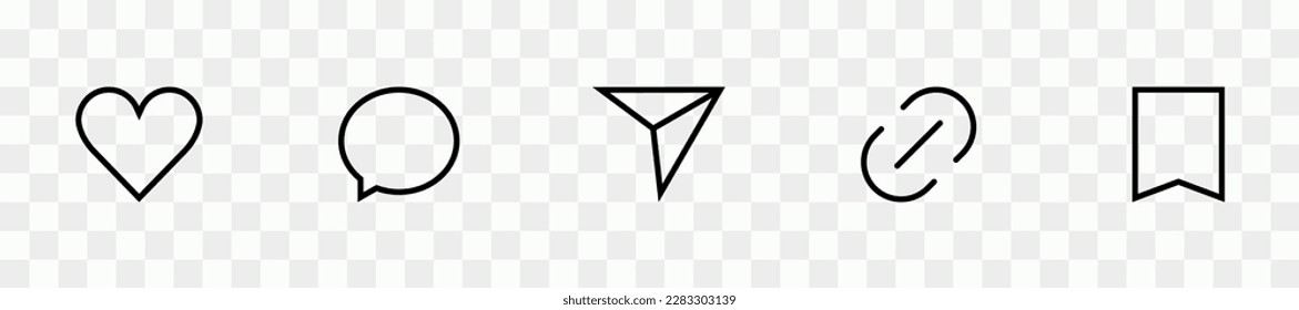 Social network icons set. Like, comment, share, link and save signs. Social media user interface icons. Symbols for apps and web. Vector illustration.