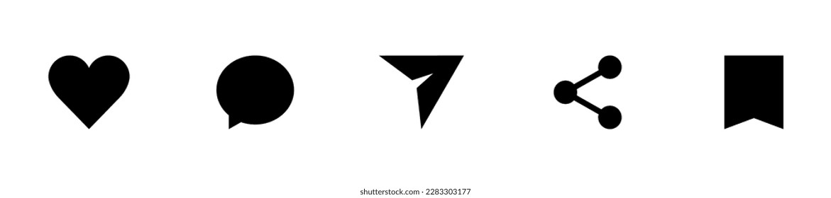 Social network icons set. Like, comment, share, link and save signs. Social media user interface icons. Symbols for apps and web. Vector illustration.