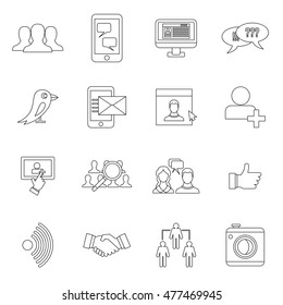 Social network icons set in outline style. Teamwork set collection vector illustration