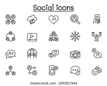 Social Network icons set in thin line
