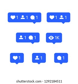 Social network icons set, tooltips, speech bubbles, likes, followers and subscribers and comments, vector illustration
