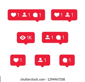 Social network icons set, tooltips, speech bubbles, likes, followers and subscribers and comments, vector illustration