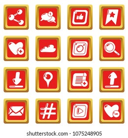 Social network icons set vector red square isolated on white background 