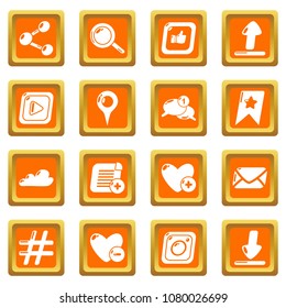 Social network icons set vector orange square isolated on white background 