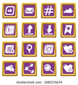 Social network icons set vector purple square isolated on white background 