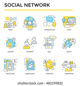 Social network icons, thin line, flat design