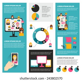 Social network infographic. Flat elements. Vector. 