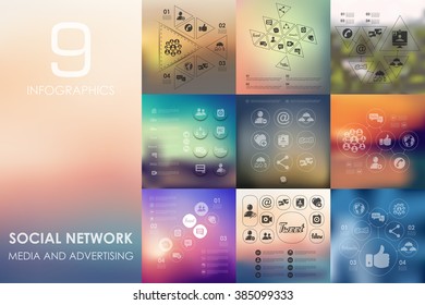 social network infographic with unfocused background