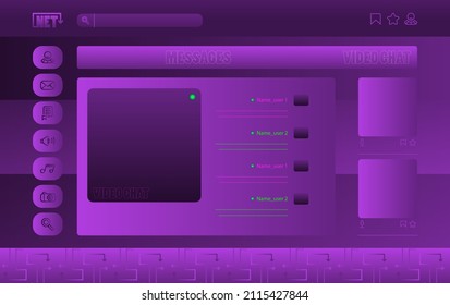 Social network interface design new design. Purple color, message box. Dialog window.