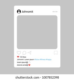 Social network interface frame with flat icons isolated on gray background. Photo frame Mockup. Useful for web site, marketing, ui and app. Modern vector illustration EPS10