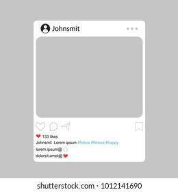 Social network interface frame with flat icons isolated on gray background. Photo frame Mockup. Useful for web site, marketing, ui and app. Modern vector illustration EPS10
