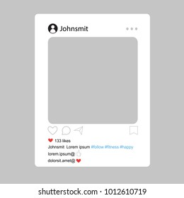 Social network interface frame with flat icons isolated on gray background. Photo frame Mockup. Useful for web site, marketing, ui and app. Modern vector illustration EPS10