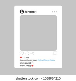 Social network interface frame with flat icons isolated on gray background. Photo frame Mockup. Useful for web site, marketing, ui and app. Modern vector illustration EPS10