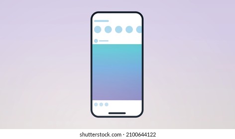 Social network interface on smartphone and page layout screen flat vector illustration.