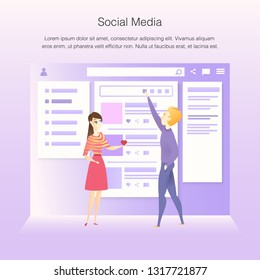 Social Network Interface Wireframe Develop Process. Team Character Construct Project Design Web Interface to Improve User Experience Concept for Website or Landing Page. Flat Vector Illustration
