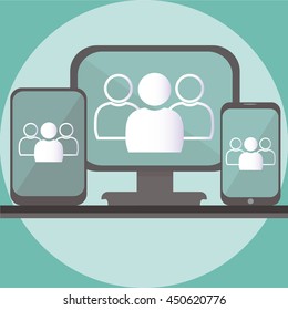 Social network internet chat community. Illustration of network. Connecting people.