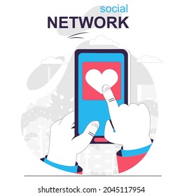 Social network isolated cartoon concept. Online communication, posts and likes in mobile app, people scene in flat design. Vector illustration for blogging, website, mobile app, promotional materials.