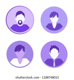Social network isolated rounded icons set of people profiles. Man and businessman wearing long tie and suit. Bearded person in t-shirt symbols vector