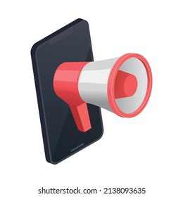 Social network isometric icons composition with image of smartphone with megaphone on blank background vector illustration