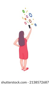 Social network isometric icons composition with character of female user and cloud of heart like pictograms vector illustration