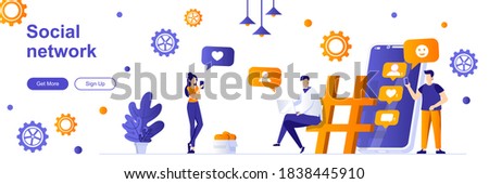 Social network landing page with people characters. Online messaging service web banner. chatting mobile application vector illustration. Flat concept great for social media promotional materials.