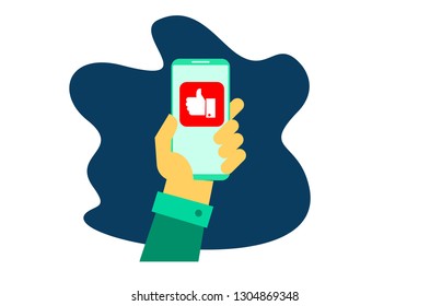 Social Network Landing Page Template. like comment and profil Group of Young People Characters Chatting Using Smartphone for Website or Web Page. Virtual Communication Concept. Vector illustration 