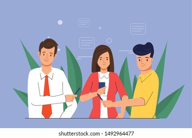 Social Network Landing Page Template.Young People Characters Chatting Using Smartphone for Website or Web Page. Virtual Communication Concept.