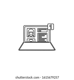 social network, laptop icon. Simple thin line, outline vector of friendship icons for ui and ux, website or mobile application