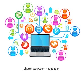 Social Network Laptop.Communication in globalen Computernetzwerken