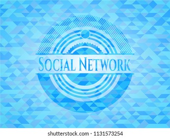 Social Network light blue emblem with mosaic background