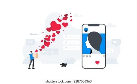 A las redes sociales les gusta el concepto. Reacción en post de medios sociales. Ilustración vectorial amigable duik preparada para la animación.