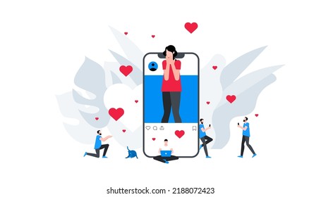 Social network like concept. Reaction on social media post. Animation ready duik friendly vector illustration.