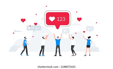 Social network like concept. Reaction on social media post. Animation ready duik friendly vector illustration.