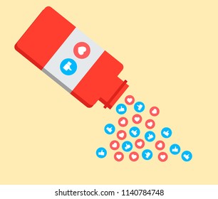 Social Network Likes Concept. Digital advertising ads online marketing vector illustration.  Like as a pill for blogger. Design Elements for Web, Internet, App, Advertisement, Promotion, SMM, CEO
