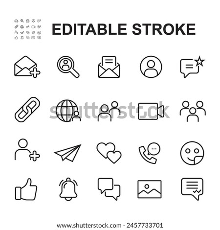 Social network line icon. Contains icons such as send message, like, follow, and many more.