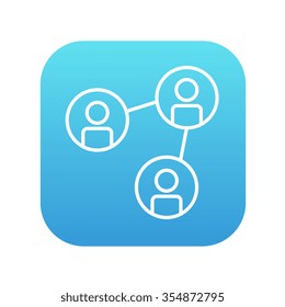 Social network line icon for web, mobile and infographics. Vector white icon on the blue gradient square with rounded corners isolated on white background.