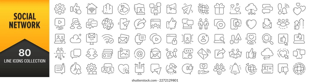 Social network line icons collection. Big UI icon set in a flat design. Thin outline icons pack. Vector illustration EPS10