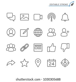 Social network line icons. Editable stroke. Pixel perfect.