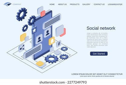 Social network, live chat, web forum flat 3d isometric vector concept illustration