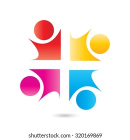 Social Network logo, Group of 4 people, friend, team member, women, girl, child, business men.