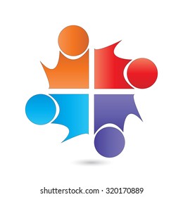 Social Network logo, Group of 4 people, friend, team member, women, girl, child, business men.