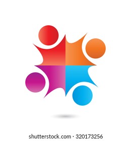Social Network logo, Group of 4 people, friend, team member, women, girl, child, business men.